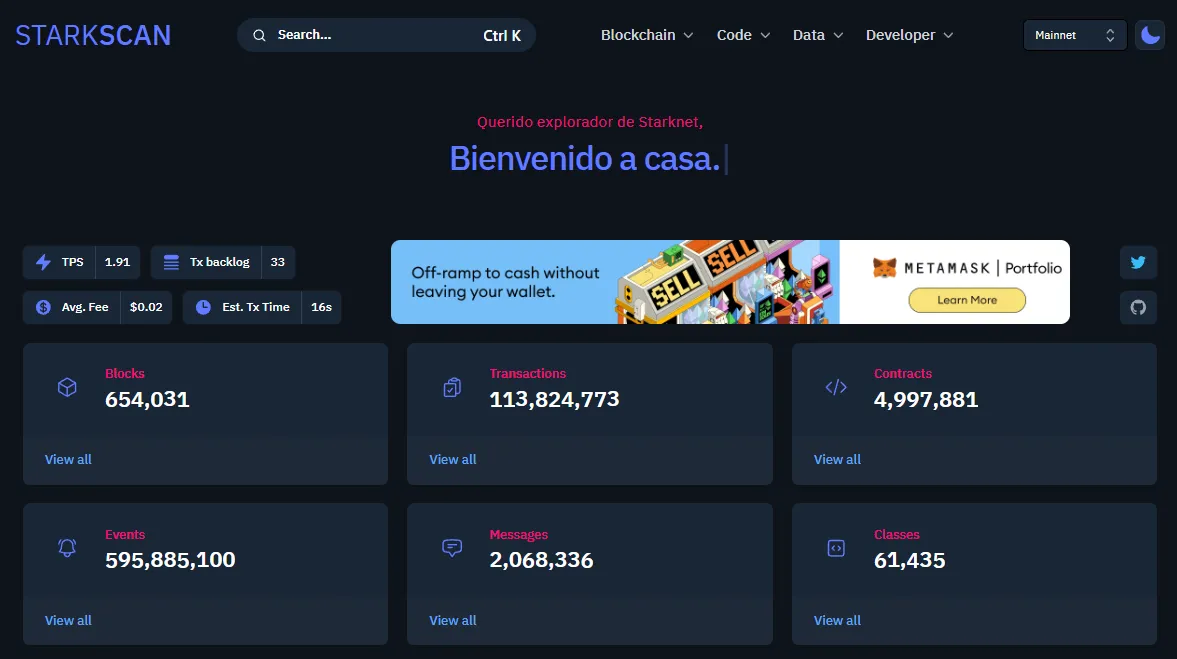 Explora datos en tiempo real de StarkNet con Starkscan